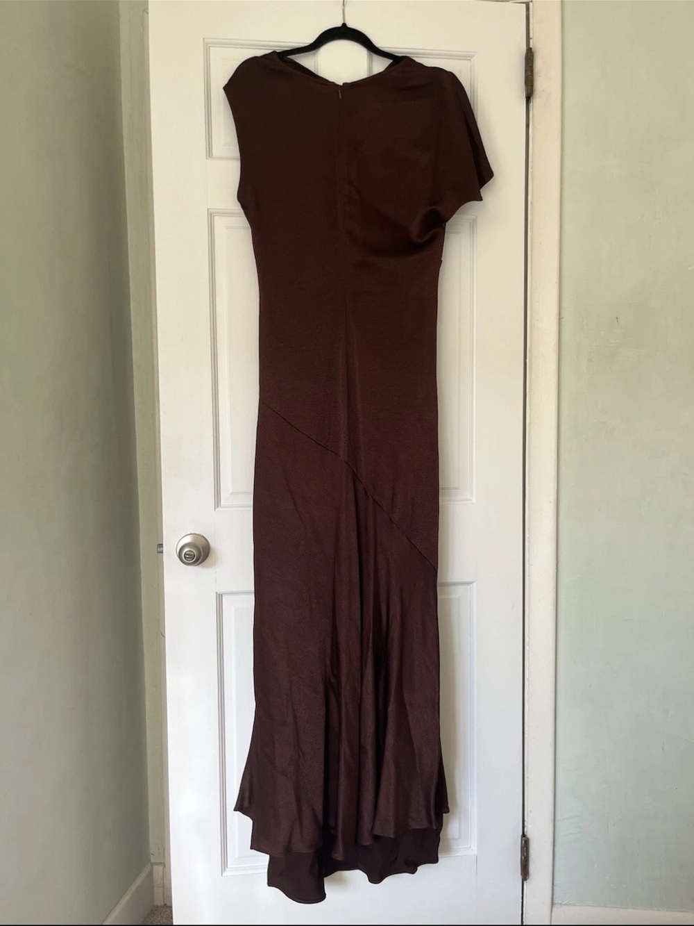 Banana Republic Asymmetrical Brown Satin Draped Maxi Dress XL - Picture 4 of 7